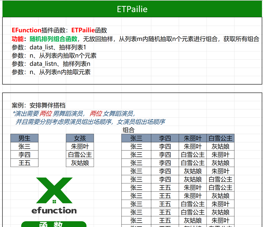 Excel排序组合函数